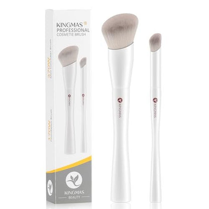 KINGMAS 2-Piece Angled Foundation Brush & Mini Concealer Brush Set - Premium Kabuki Makeup Brushes for Liquid, Cream, Powder, Blush, and Stippling