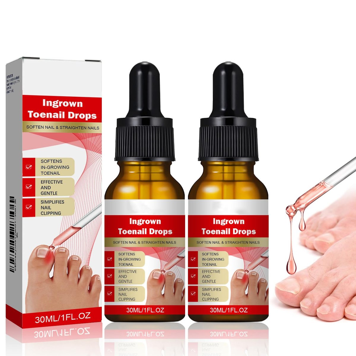 2-Pack Ingrown Toenail Drops & Relief Kit with Silicone Gel Toe Caps | AUJ Avelisse