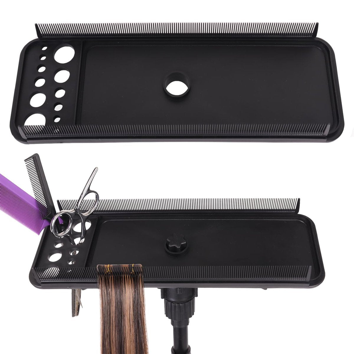 AliLeader Hair Extension Tool Tray with 2 Hair Combs - Wig Stand Tripod Holder for Styling, Washing, Coloring, and Blow-Drying Weft, Clip-In, Tape-In Extensions - görsel 1