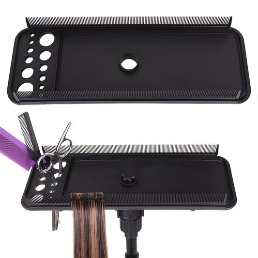 AliLeader Hair Extension Tool Tray with 2 Hair Combs - Wig Stand Tripod Holder for Styling, Washing, Coloring, and Blow-Drying Weft, Clip-In, Tape-In Extensions