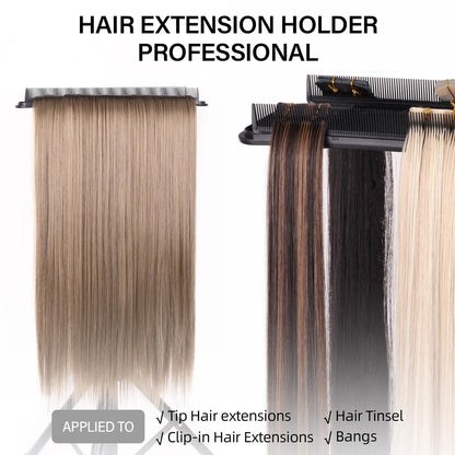 AliLeader Hair Extension Tool Tray with 2 Hair Combs - Wig Stand Tripod Holder for Styling, Washing, Coloring, and Blow-Drying Weft, Clip-In, Tape-In Extensions