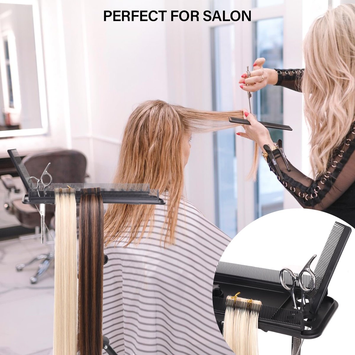 AliLeader Hair Extension Tool Tray with 2 Hair Combs - Wig Stand Tripod Holder for Styling, Washing, Coloring, and Blow-Drying Weft, Clip-In, Tape-In Extensions - görsel 15