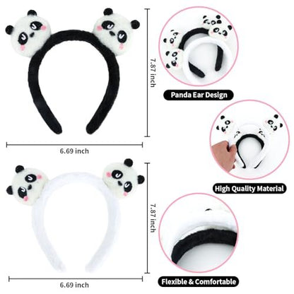 CURASA 2pcs Cute Panda Headband for Women, Girls, Kids - Black White Hairbands for Washing Face, Spa - Kawaii Plush Hair Accessories