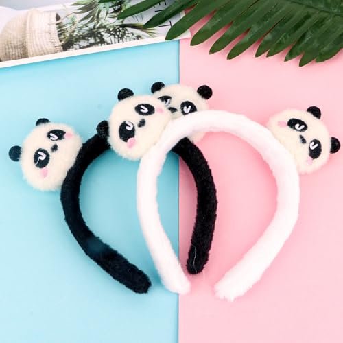 CURASA 2pcs Cute Panda Headband for Women, Girls, Kids - Black White Hairbands for Washing Face, Spa - Kawaii Plush Hair Accessories - görsel 4