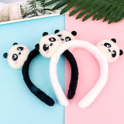 CURASA 2pcs Cute Panda Headband for Women, Girls, Kids - Black White Hairbands for Washing Face, Spa - Kawaii Plush Hair Accessories
