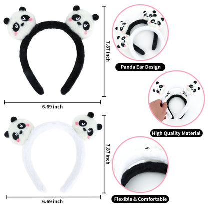 CURASA 2pcs Cute Panda Headband for Women, Girls, Kids - Black White Hairbands for Washing Face, Spa - Kawaii Plush Hair Accessories