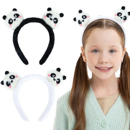 CURASA 2pcs Cute Panda Headband for Women, Girls, Kids - Black White Hairbands for Washing Face, Spa - Kawaii Plush Hair Accessories