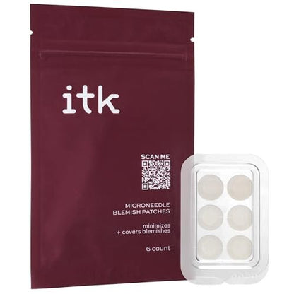 ITK Microneedle Blemish Pimple Patches with Aloe Vera - Blemish Spot Treatment - Reduces Appearance of Blemishes + Dark Spots - Soothes + Heals Skin - Oil-Free for All Skin Types - 6 Count Packet