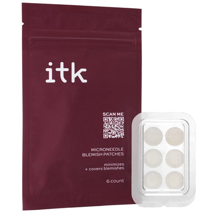 ITK Microneedle Blemish Pimple Patches with Aloe Vera - Blemish Spot Treatment - Reduces Appearance of Blemishes + Dark Spots - Soothes + Heals Skin - Oil-Free for All Skin Types - 6 Count Packet