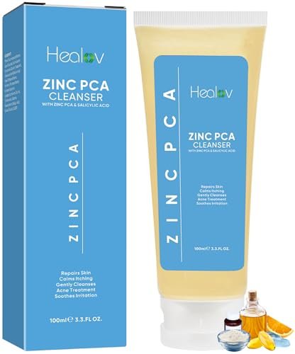 Healov Zinc Face Wash & Body Cleanser – Calming Zinc Soap for Acne, Rosacea, Eczema, Psoriasis & Itchy Skin – Exfoliating & Gentle for All Skin Types (3.3 oz)