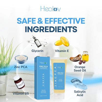Healov Zinc Face Wash & Body Cleanser – Calming Zinc Soap for Acne, Rosacea, Eczema, Psoriasis & Itchy Skin – Exfoliating & Gentle for All Skin Types (3.3 oz)