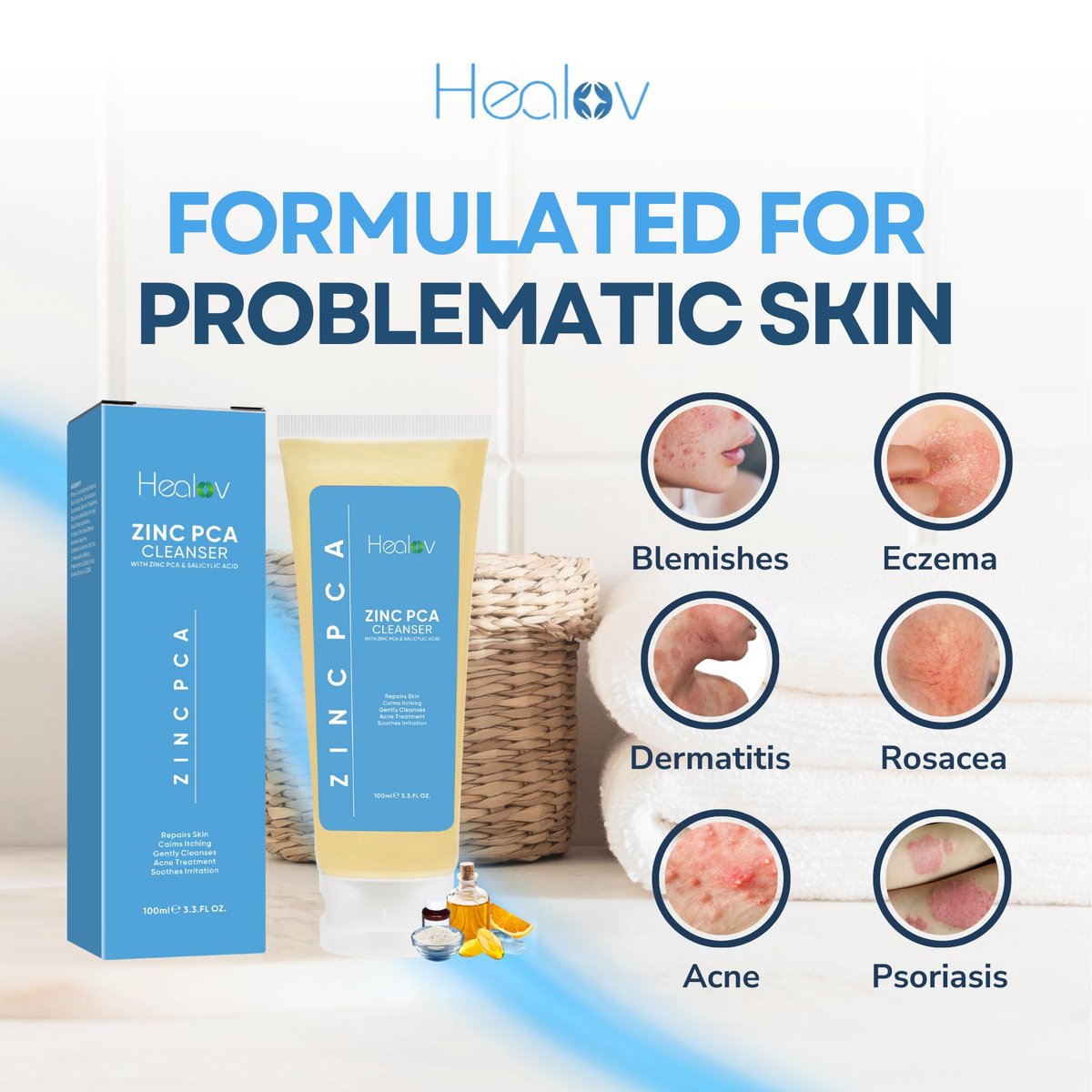 Healov Zinc Face Wash & Body Cleanser – Calming Zinc Soap for Acne, Rosacea, Eczema, Psoriasis & Itchy Skin – Exfoliating & Gentle for All Skin Types (3.3 oz) - görsel 12