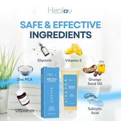 Healov Zinc Face Wash & Body Cleanser – Calming Zinc Soap for Acne, Rosacea, Eczema, Psoriasis & Itchy Skin – Exfoliating & Gentle for All Skin Types (3.3 oz)