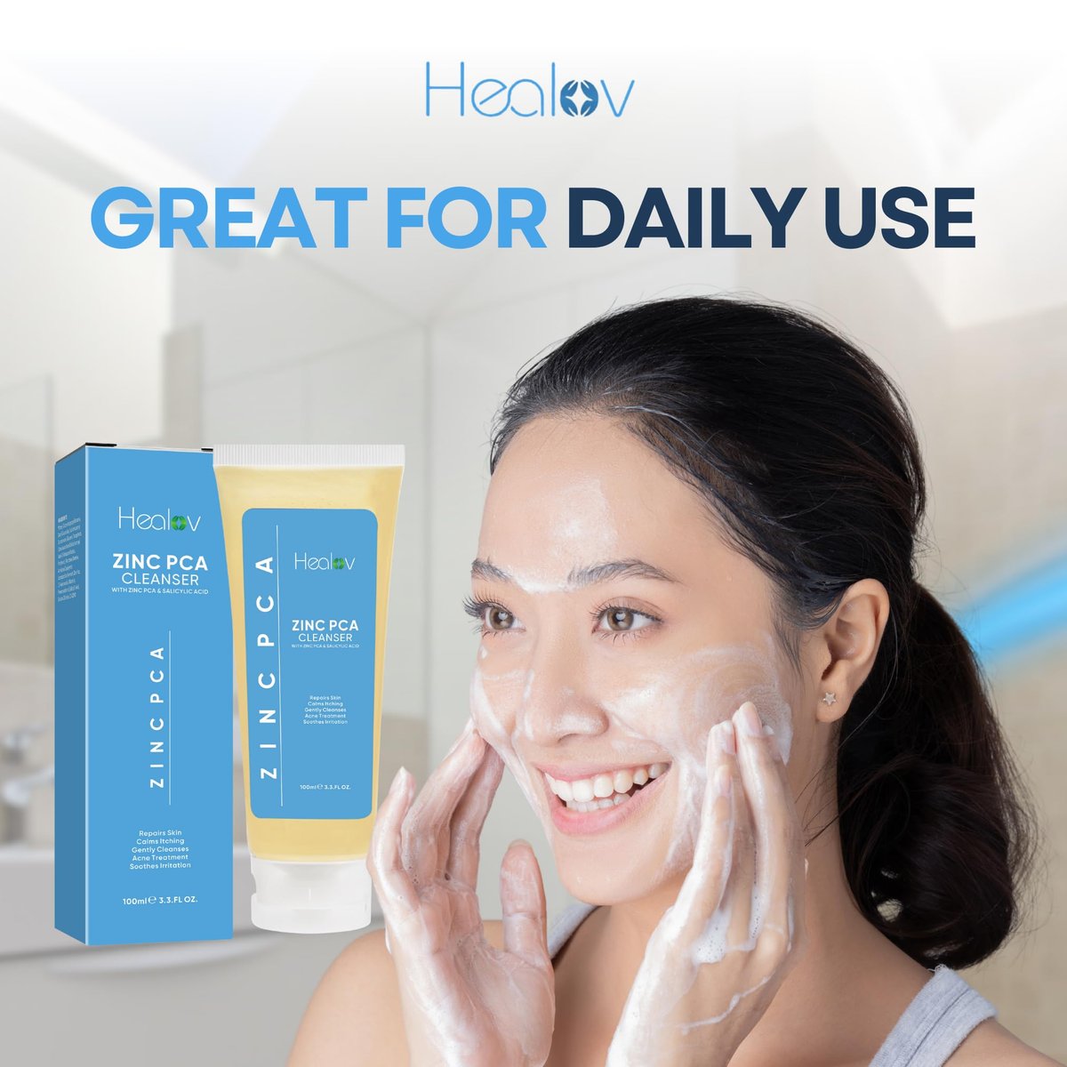 Healov Zinc Face Wash & Body Cleanser – Calming Zinc Soap for Acne, Rosacea, Eczema, Psoriasis & Itchy Skin – Exfoliating & Gentle for All Skin Types (3.3 oz) - görsel 8