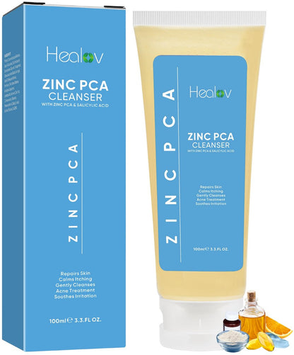 Healov Zinc Face Wash & Body Cleanser – Calming Zinc Soap for Acne, Rosacea, Eczema, Psoriasis & Itchy Skin – Exfoliating & Gentle for All Skin Types (3.3 oz)