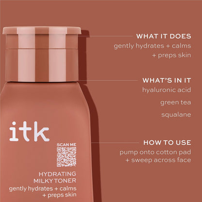 ITK Hydrating Hyaluronic Acid Milky Face Toner for Dry Skin + Redness with Green Tea + Squalane - Prep, Tone + Calm Skin - Soothing Vegan Moisturizing Facial Toner - 5 oz Avelisse