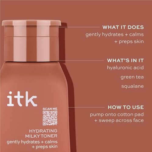 ITK Hydrating Hyaluronic Acid Milky Face Toner for Dry Skin + Redness with Green Tea + Squalane - Prep, Tone + Calm Skin - Soothing Vegan Moisturizing Facial Toner - 5 oz Avelisse