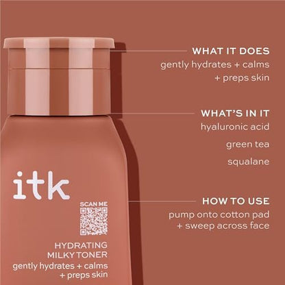 ITK Hydrating Hyaluronic Acid Milky Face Toner for Dry Skin + Redness with Green Tea + Squalane - Prep, Tone + Calm Skin - Soothing Vegan Moisturizing Facial Toner - 5 oz Avelisse