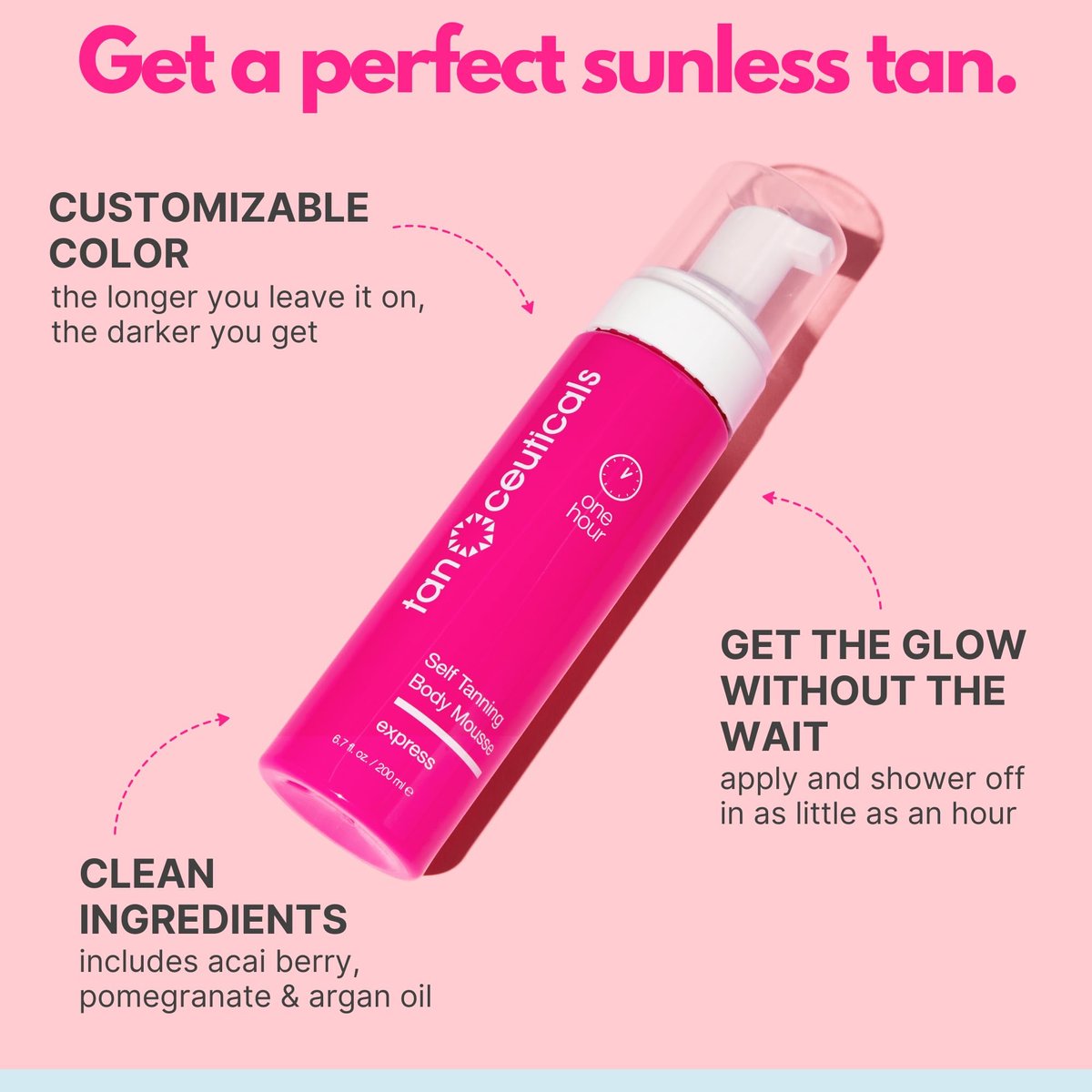 Tanceuticals Express Self Tanning Body Mousse - Fast Acting Sunless Tanner, Natural Bronze Color, Vegan & Cruelty Free with Acai Berry, Pomegranate & Argan Oil (6.7 oz) Avelisse