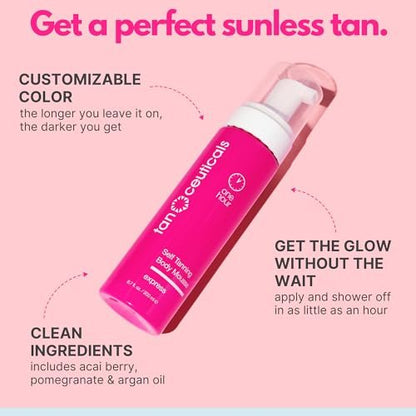Tanceuticals Express Self Tanning Body Mousse - Fast Acting Sunless Tanner, Natural Bronze Color, Vegan & Cruelty Free with Acai Berry, Pomegranate & Argan Oil (6.7 oz) Avelisse