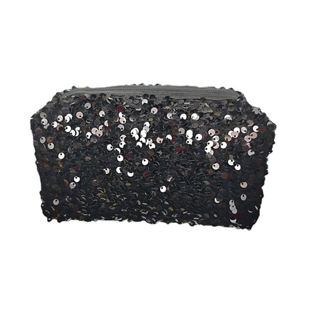 HomeSoGood Large Sequin Cosmetic Bag - Glitter Makeup Zipper Bag, Travel Toiletry Handbag for Women Girls, Black - görsel 3