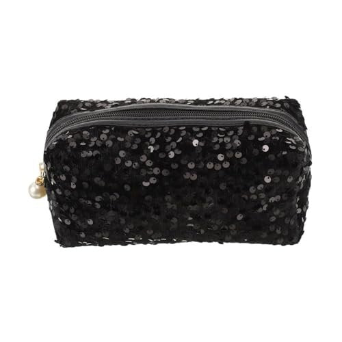 HomeSoGood Large Sequin Cosmetic Bag - Glitter Makeup Zipper Bag, Travel Toiletry Handbag for Women Girls, Black - görsel 2