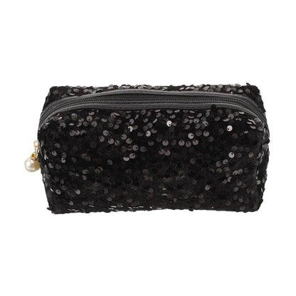HomeSoGood Large Sequin Cosmetic Bag - Glitter Makeup Zipper Bag, Travel Toiletry Handbag for Women Girls, Black