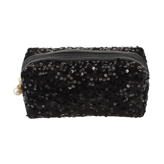 HomeSoGood Large Sequin Cosmetic Bag - Glitter Makeup Zipper Bag, Travel Toiletry Handbag for Women Girls, Black
