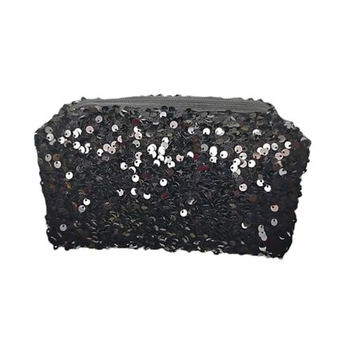 HomeSoGood Large Sequin Cosmetic Bag - Glitter Makeup Zipper Bag, Travel Toiletry Handbag for Women Girls, Black - görsel 4