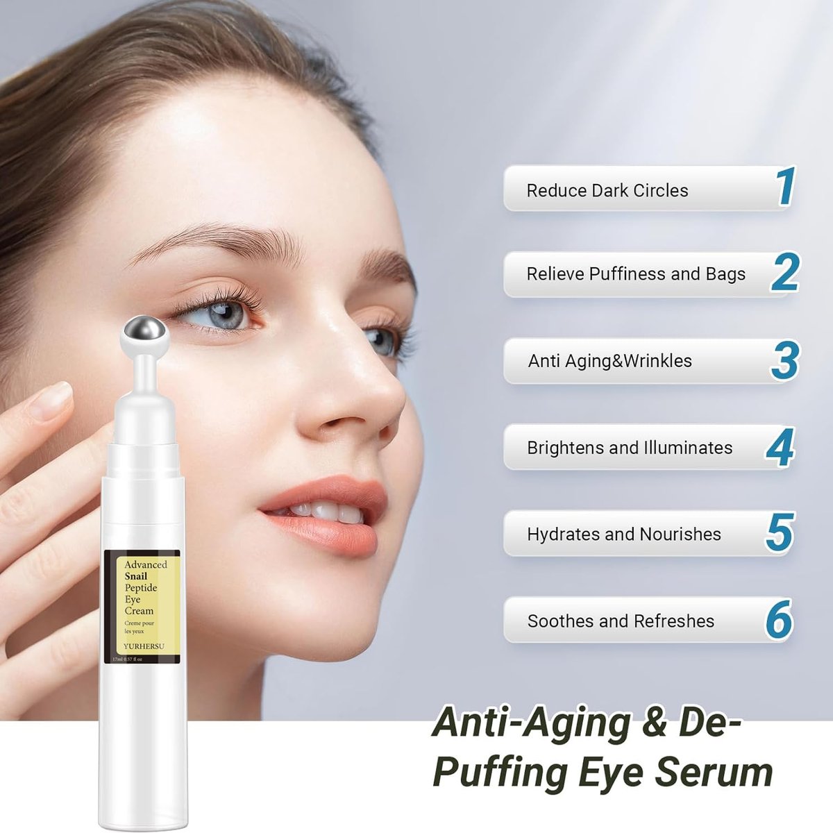 ELCHHIRSCH Snail Peptide Under Eye Cream – 360° Massaging Roller Ball: Made from surgical-grade stainless steel, – Image 3