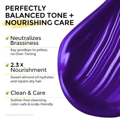 COLORLOMO Bye Bye Yellow Purple Shampoo - Neutralizes Brass & Yellow Tones for Blonde, Silver & Highlighted Hair - Sulfate Free - 11.83 Fl Oz Avelisse