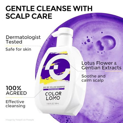 COLORLOMO Bye Bye Yellow Purple Shampoo - Neutralizes Brass & Yellow Tones for Blonde, Silver & Highlighted Hair - Sulfate Free - 11.83 Fl Oz Avelisse