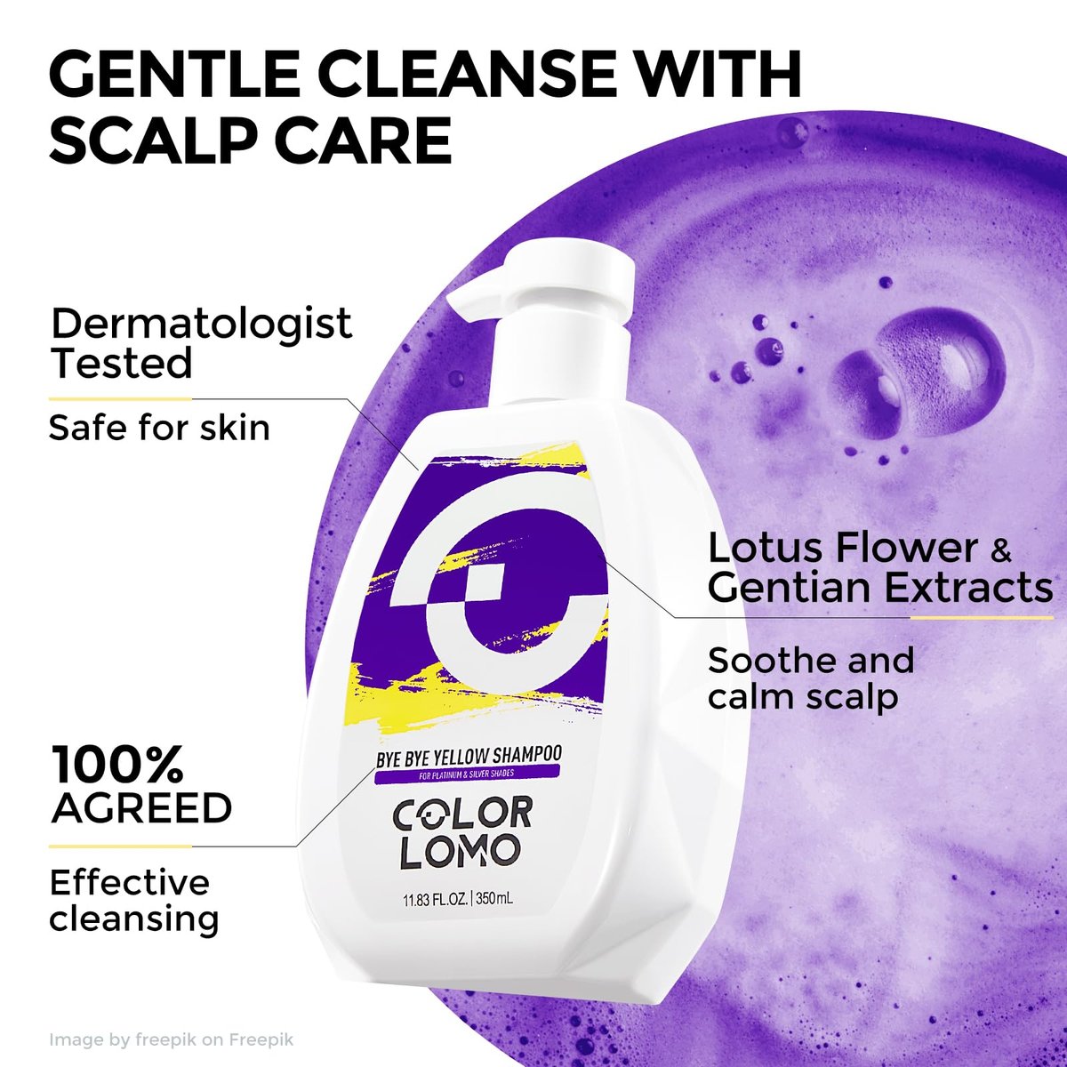 COLORLOMO Bye Bye Yellow Purple Shampoo - Neutralizes Brass & Yellow Tones for Blonde, Silver & Highlighted Hair - Sulfate Free - 11.83 Fl Oz Avelisse