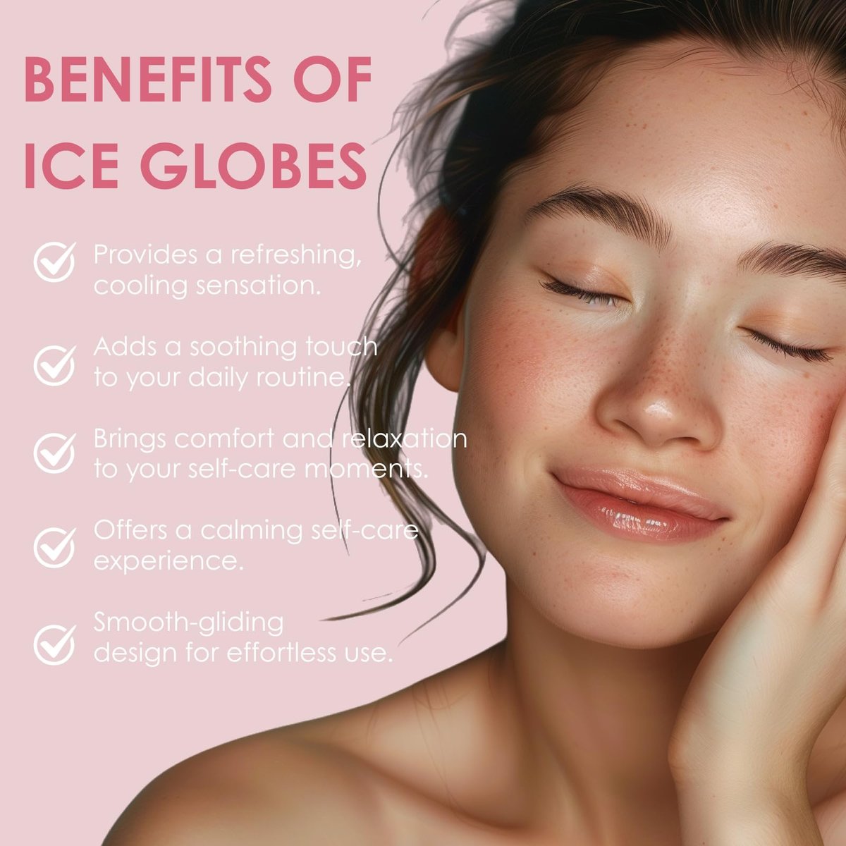 Glitter Pink Ice Globes Facial Cooling Tools - Cryo Beauty Balls with Anti-Slip Handle for Face, Eyes & Neck, Soothing Cold Massage Avelisse