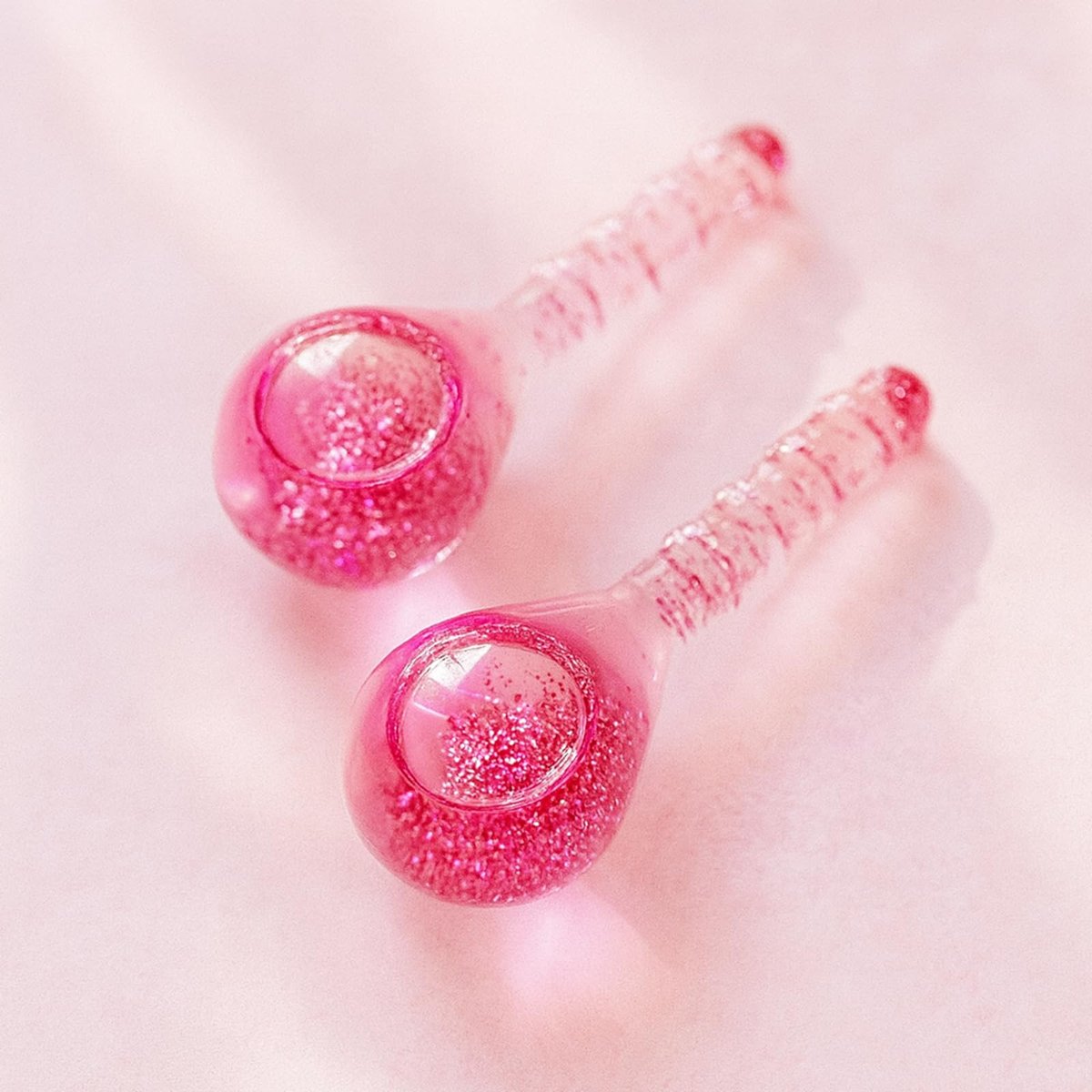 Glitter Pink Ice Globes Facial Cooling Tools - Cryo Beauty Balls with Anti-Slip Handle for Face, Eyes & Neck, Soothing Cold Massage Avelisse
