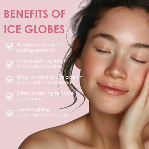 Glitter Pink Ice Globes Facial Cooling Tools - Cryo Beauty Balls with Anti-Slip Handle for Face, Eyes & Neck, Soothing Cold Massage Avelisse