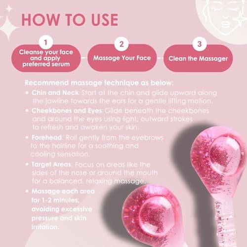 Glitter Pink Ice Globes Facial Cooling Tools - Cryo Beauty Balls with Anti-Slip Handle for Face, Eyes & Neck, Soothing Cold Massage Avelisse