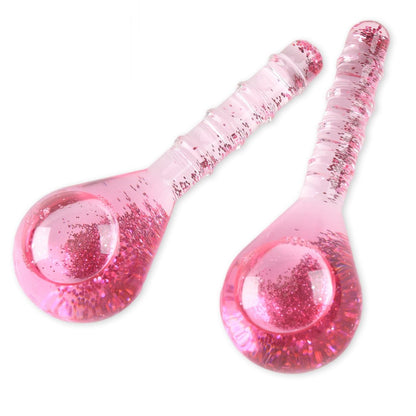 Glitter Pink Ice Globes Facial Cooling Tools - Cryo Beauty Balls with Anti-Slip Handle for Face, Eyes & Neck, Soothing Cold Massage Avelisse