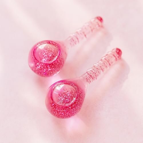 Glitter Pink Ice Globes Facial Cooling Tools - Cryo Beauty Balls with Anti-Slip Handle for Face, Eyes & Neck, Soothing Cold Massage Avelisse