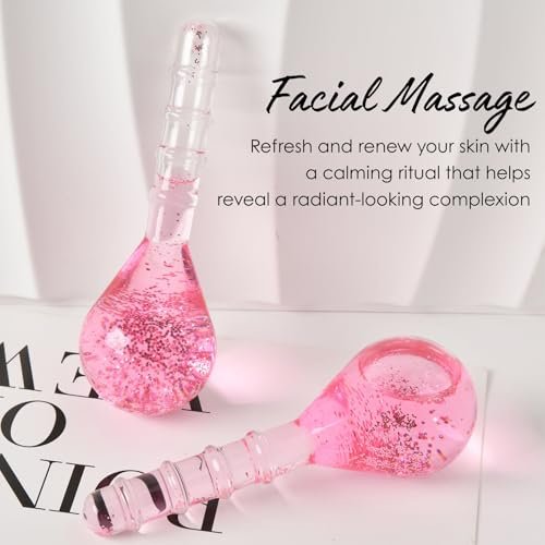 Glitter Pink Ice Globes Facial Cooling Tools - Cryo Beauty Balls with Anti-Slip Handle for Face, Eyes & Neck, Soothing Cold Massage Avelisse