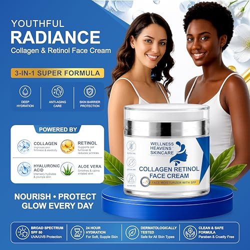 Anti-Aging Face Moisturizer with SPF, Collagen, Retinol & Hyaluronic Acid - Lift & Firm Cream for Dry, Aging Skin 1.7oz Avelisse