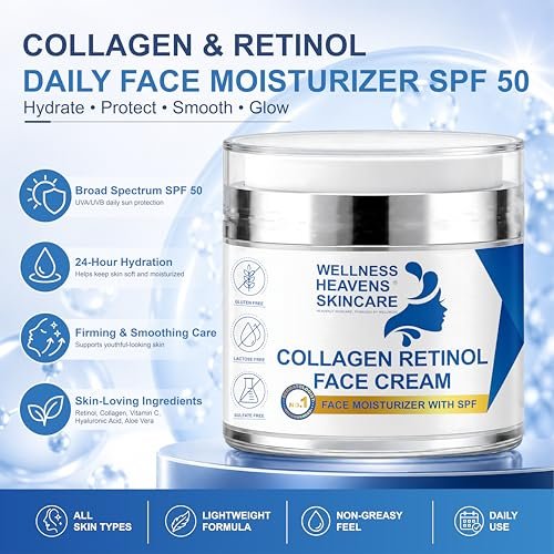 Anti-Aging Face Moisturizer with SPF, Collagen, Retinol & Hyaluronic Acid - Lift & Firm Cream for Dry, Aging Skin 1.7oz Avelisse