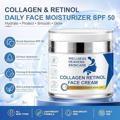 Anti-Aging Face Moisturizer with SPF, Collagen, Retinol & Hyaluronic Acid - Lift & Firm Cream for Dry, Aging Skin 1.7oz Avelisse