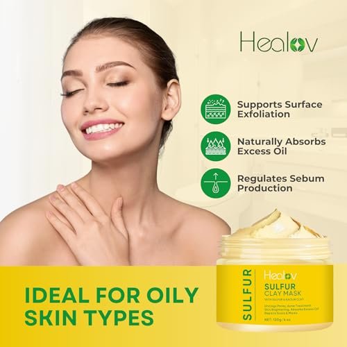 Healov Sulfur Face Mask – All Natural Sulfur Facial Clay Mask for Acne, Oily Skin & Clogged Pores – Kaolin Mask Treatment, 4 oz - görsel 4
