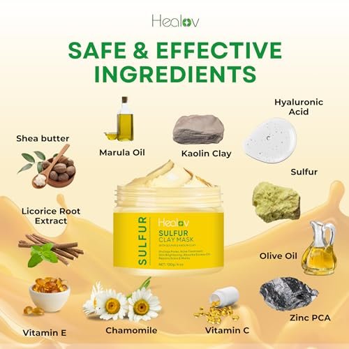 Healov Sulfur Face Mask – All Natural Sulfur Facial Clay Mask for Acne, Oily Skin & Clogged Pores – Kaolin Mask Treatment, 4 oz - görsel 10