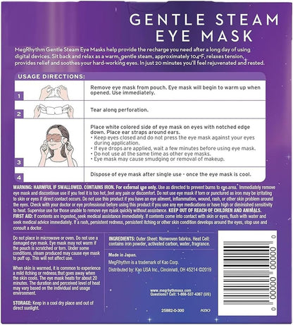 shokunin Megurism Gentle Steam Hot Eye Mask - Unscented, Pack of 12 - Natural Material for Relaxation Avelisse
