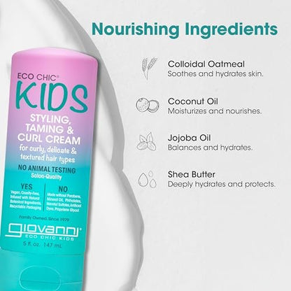 Eco Chic KIDs Styling Taming & Curl Cream - Kids Curl Cream for Delicate and Textured Hair, Long-Lasting & Lightweight, Salon Quality, Vegan-Friendly, 5 Fl Oz