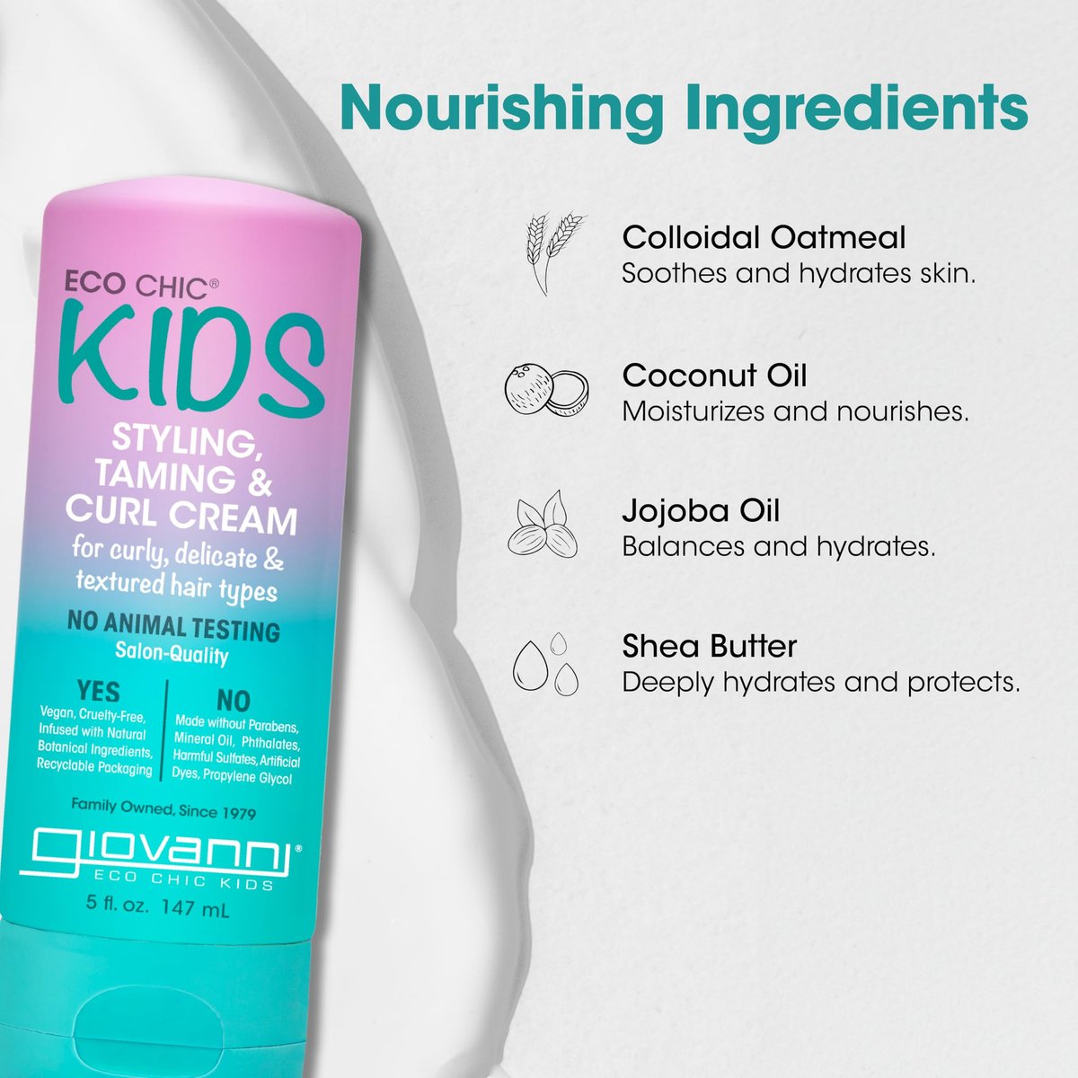 Eco Chic KIDs Styling Taming & Curl Cream - Kids Curl Cream for Delicate and Textured Hair, Long-Lasting & Lightweight, Salon Quality, Vegan-Friendly, 5 Fl Oz - görsel 3