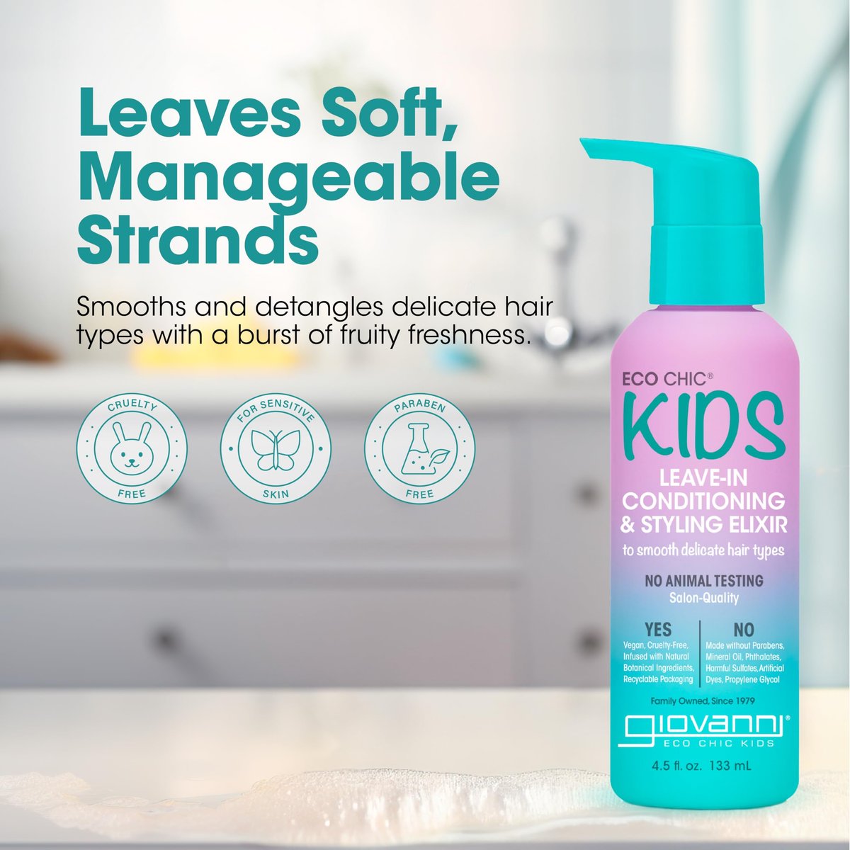 Giovanni Cosmetics Kids Leave In Conditioner, 4.5 fl oz - Gentle Detangling for Fine Hair - görsel 4