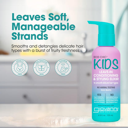Giovanni Cosmetics Kids Leave In Conditioner, 4.5 fl oz - Gentle Detangling for Fine Hair